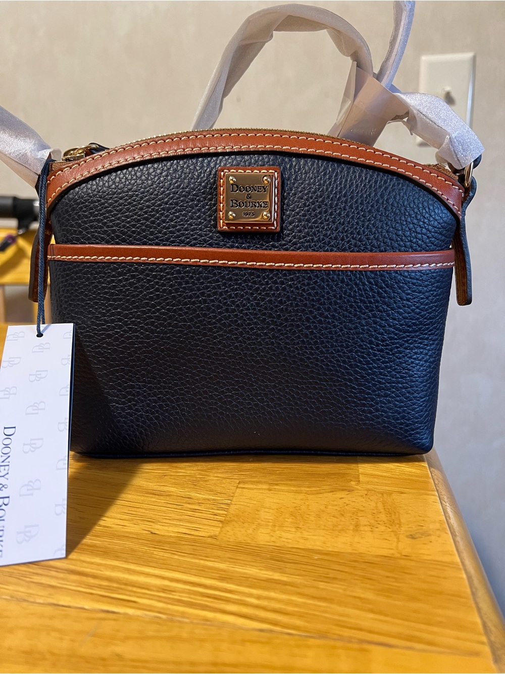 Dooney & Bourke Navy and Tan Pebble Grain Crossbody - Picture 2 of 4